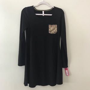 Black Dress with Gold Sequin Pocket
